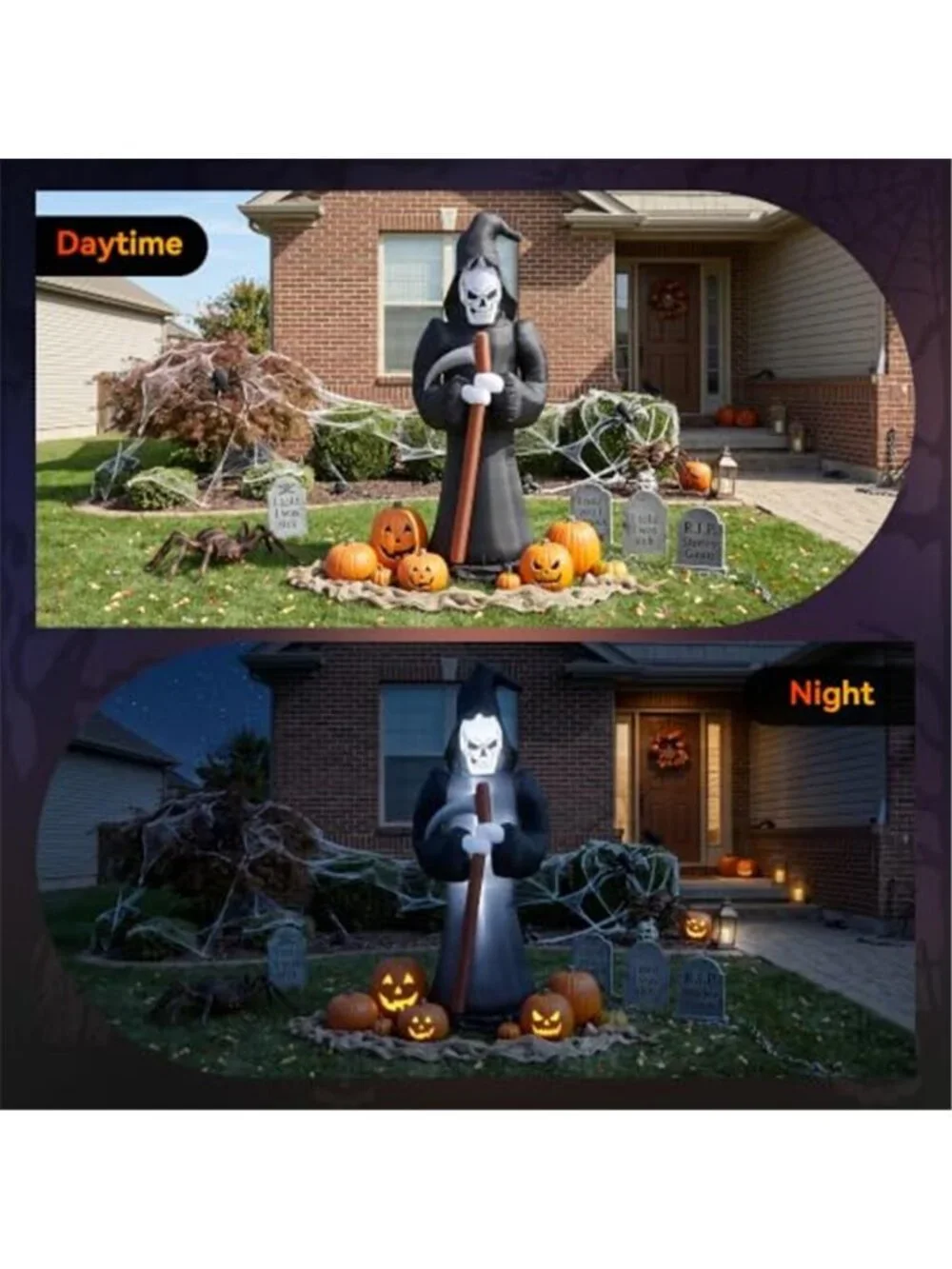 8FT Black Grim Reaper Halloween Outdoor Inflatables with Scythe